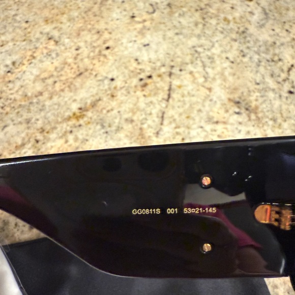 Gucci Glossy Black Sunglasses with Gold Accents - Picture 4 of 8